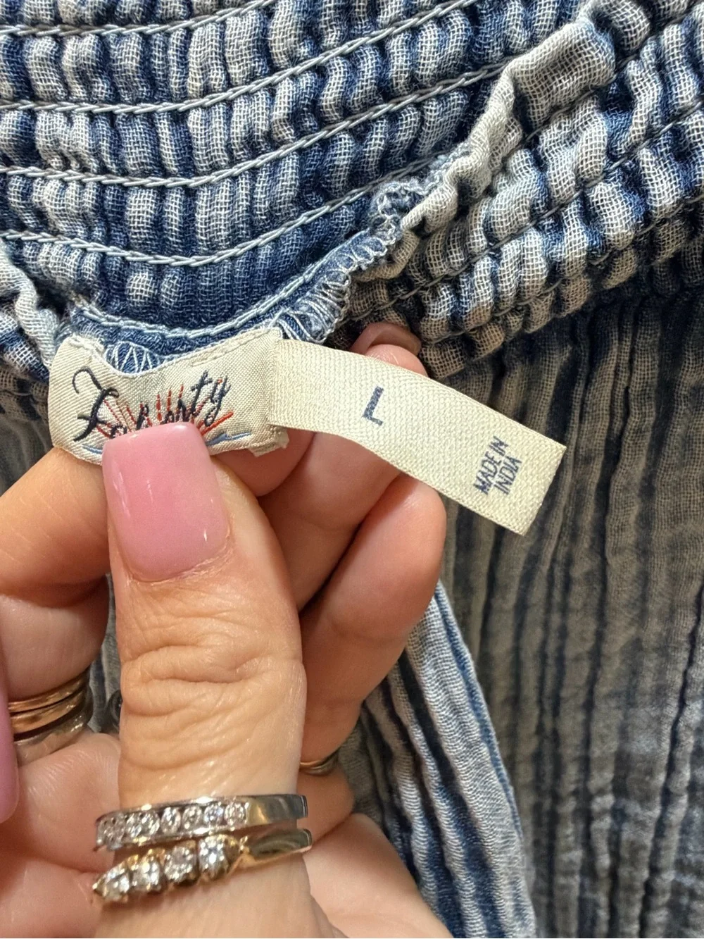 Faherty Dream Cotton Gauze Wide Leg Pants in Washed Indigo Blue Sz L Lounge